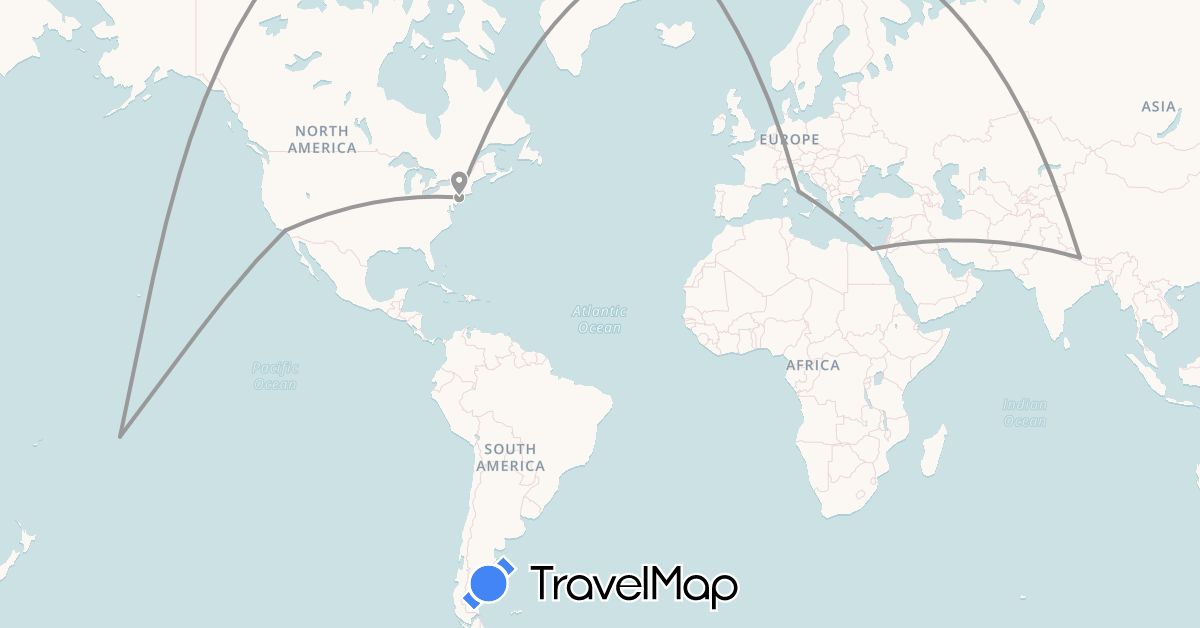 TravelMap itinerary: plane in Cook Islands, Egypt, Italy, Nepal, United States (Africa, Asia, Europe, North America, Oceania)